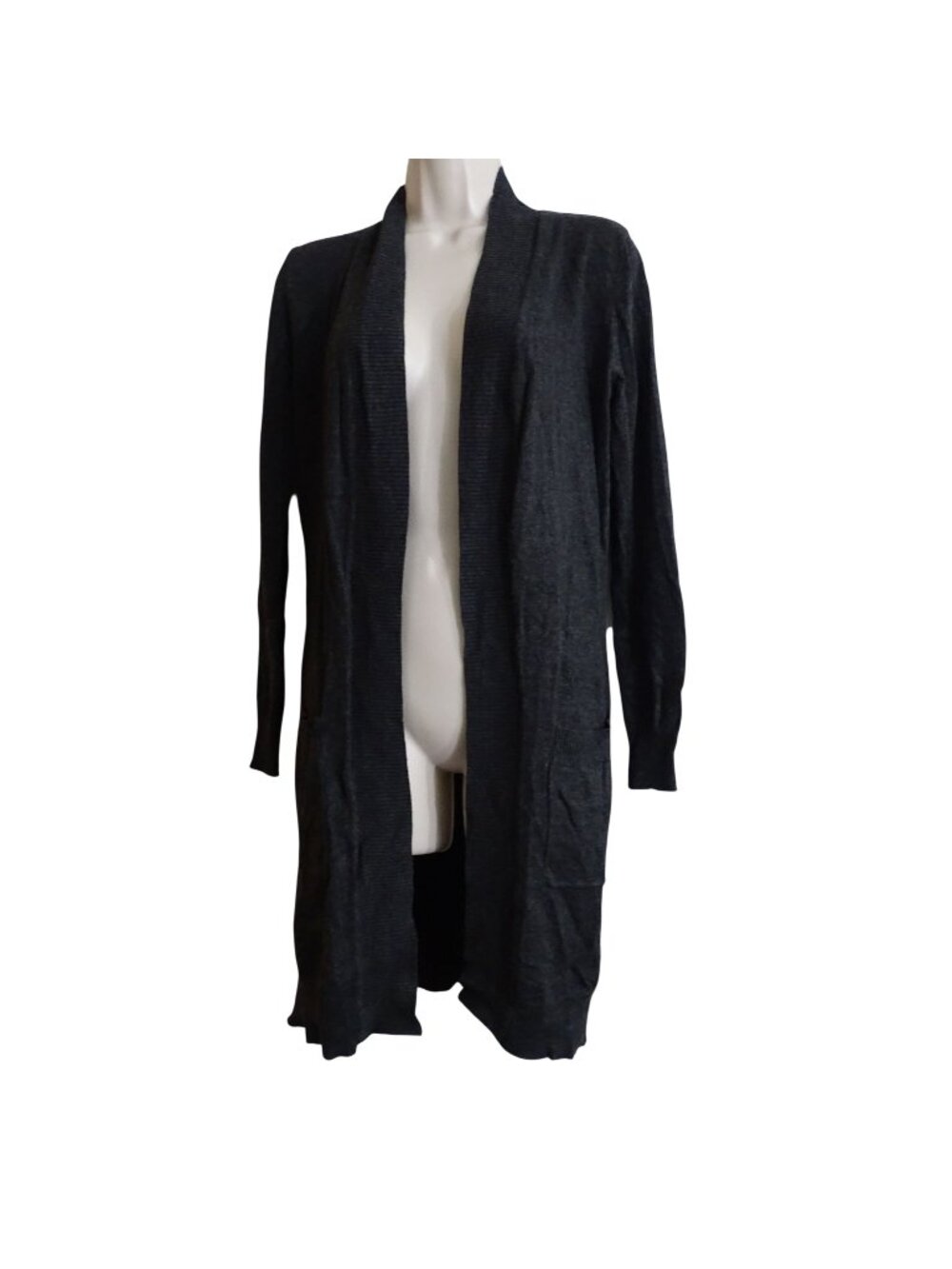Cielo Open Front Long Knit Cardigan Sweater Charcoal Gray Women Size S Pockets